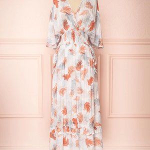 Faux-wrap maxi dress - falling leaves pattern